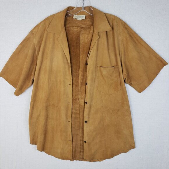 Vintage Banana Republic Safari Leather Suede Shirt Button-Up Casual sz M Unisex - Picture 3 of 11